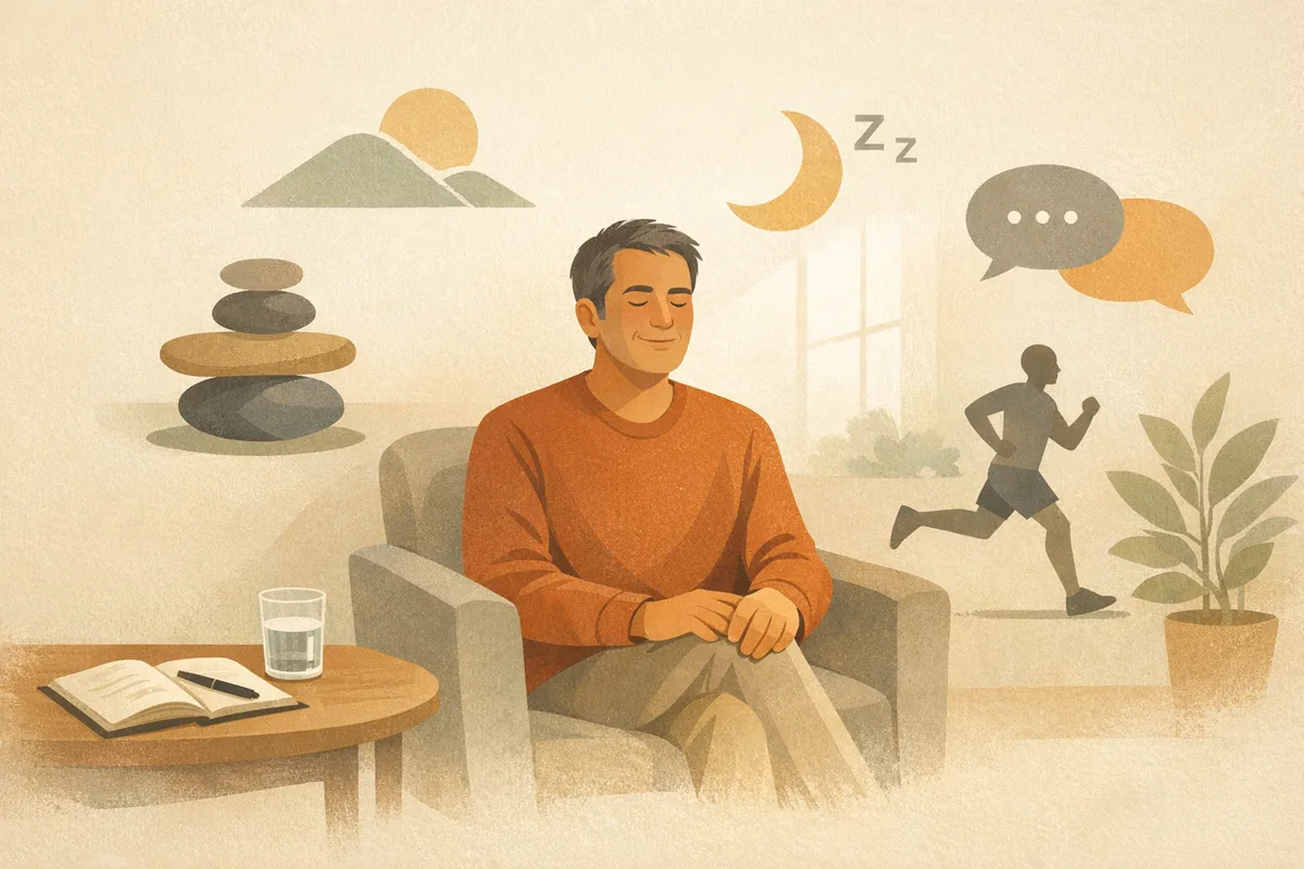 Man in a private healthcare setting thinking about sexual wellbeing